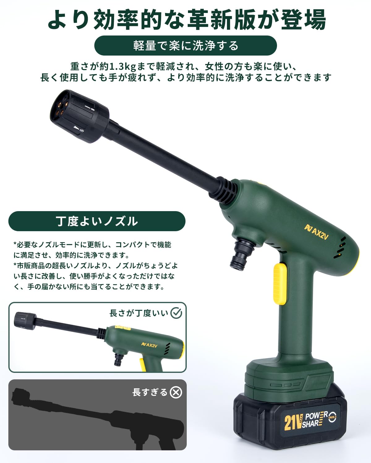 Amazon | 高圧洗浄機 コードレス 充電式 小型 洗車機 5-in-1ノズル 自
